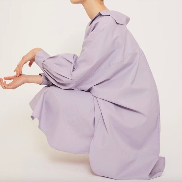 Athena Newton Cotton Smock Blouse in Lilac - Organic Cotton One Size - Picture 14 of 14